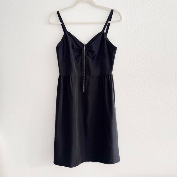 BARNEYS NEW YORK CO-OP 100% SILK ZIPPER FRONT BLACK SILK DRESS - SIZE MEDIUM - Picture 2 of 8